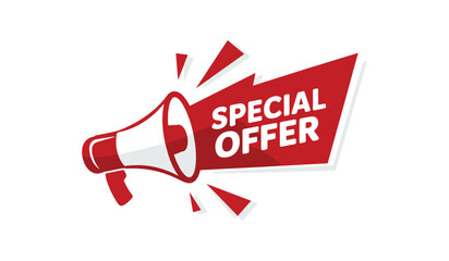 "Special Offer Megaphone, Red Promotional Alert, Discount Announcement"