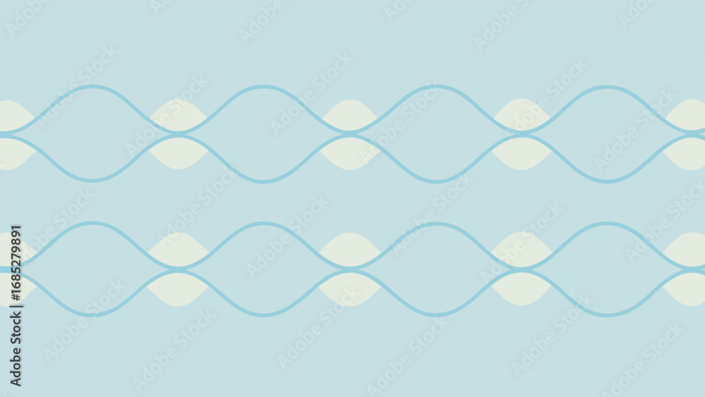 Poster two rows of light blue waves with cream ovals on light blue background abstract pattern