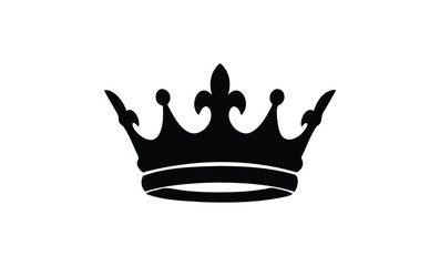 Obraz premium Elegant black crown silhouette on white background for royalty and luxury themes. Vector retro hand drawn illustration