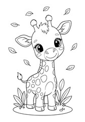 Cute giraffe coloring book page for children, fun animal activity, creative drawing sheets for kids