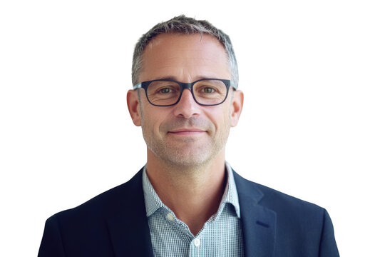 Professional businessman wearing glasses and a suit jacket portrait headshot stock photo isolated on transparent background