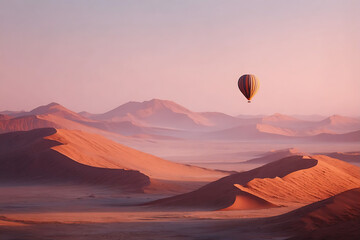 Fototapeta premium Lone Hot Air Balloon Over Namib Desert Dunes at Sunrise