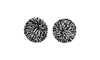 Black and white hand-drawn pom poms. Vector retro hand drawn illustration
