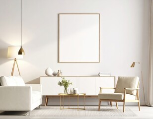 Modern Living Room Interior with Blank Canvas and Minimalist Decor.