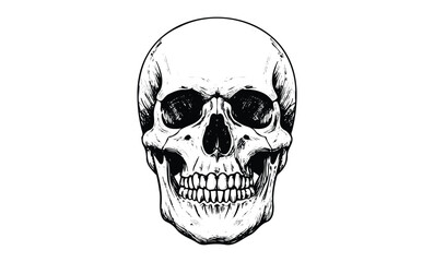 Fototapeta premium Detailed black and white skull illustration with intricate lines. Vector retro hand drawn illustration
