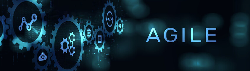 Agile Methodology for Flexible Project Management on a Wide Banner, Business and Technology Concept.
