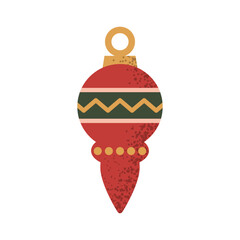 Christmas red ball icicle. Vector geometric illustration of traditional festive hanging decoration for Christmas tree