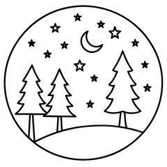 Fototapeta premium Starry Night Over Forest Line Art