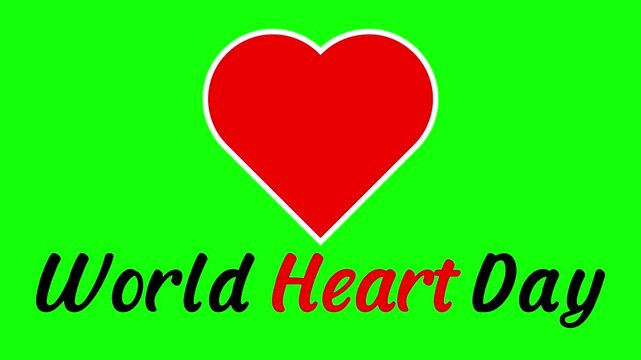 World Heart Day animation text appearing at the center of a red heart.