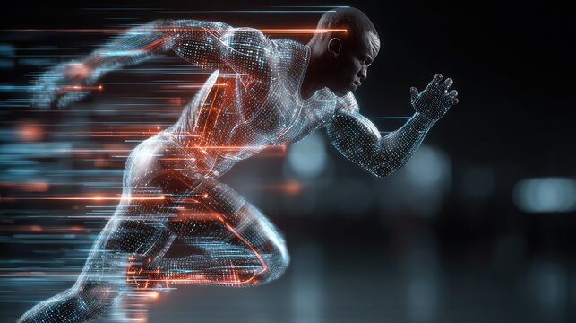 Digital athlete in motion representing speed and technology
