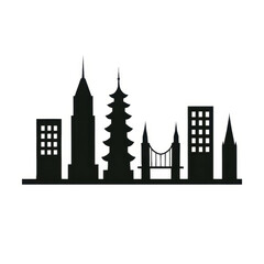 Fototapeta premium Iconic cityscape silhouette of famous landmarks and modern architecture silhouette