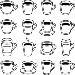 Coffee Cup Set A Collection of One-Line Art Illustrations with Various Designs and Styles