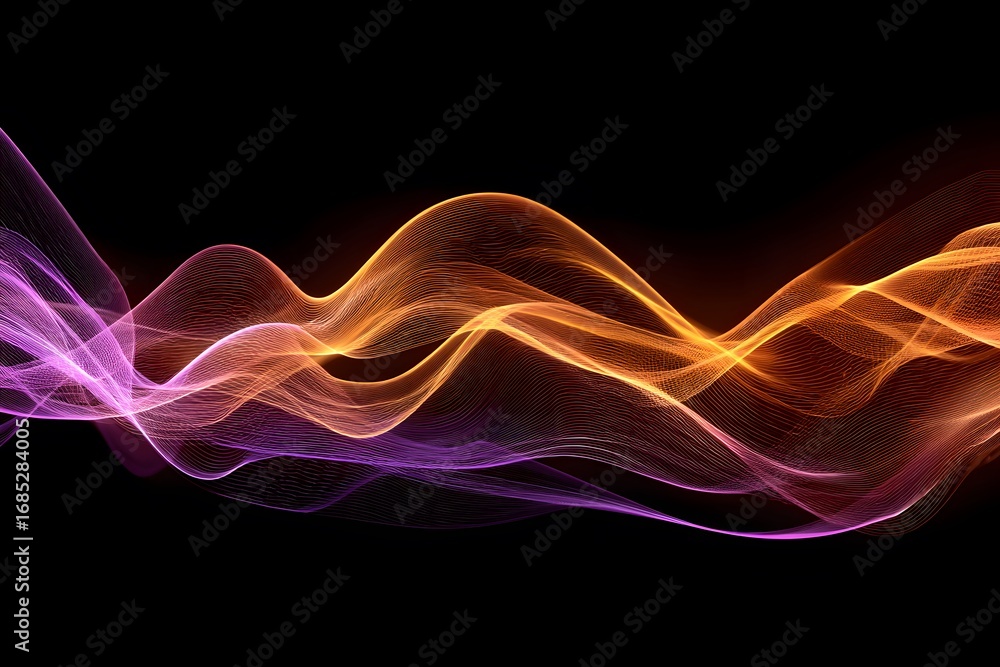 Poster a photograph of sound waves in the air, with one wave going up and to the right and another coming d