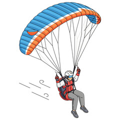 Paragliding extreme adventure explorer flying with a colorful parachute and harness, a vector illustration for sky sports and leisure activities