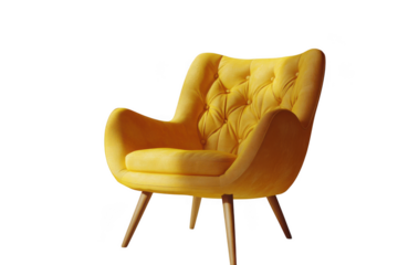 High resolution yellow armchair png image, modern furniture, living room decor, home interior design, isolated on transparent background