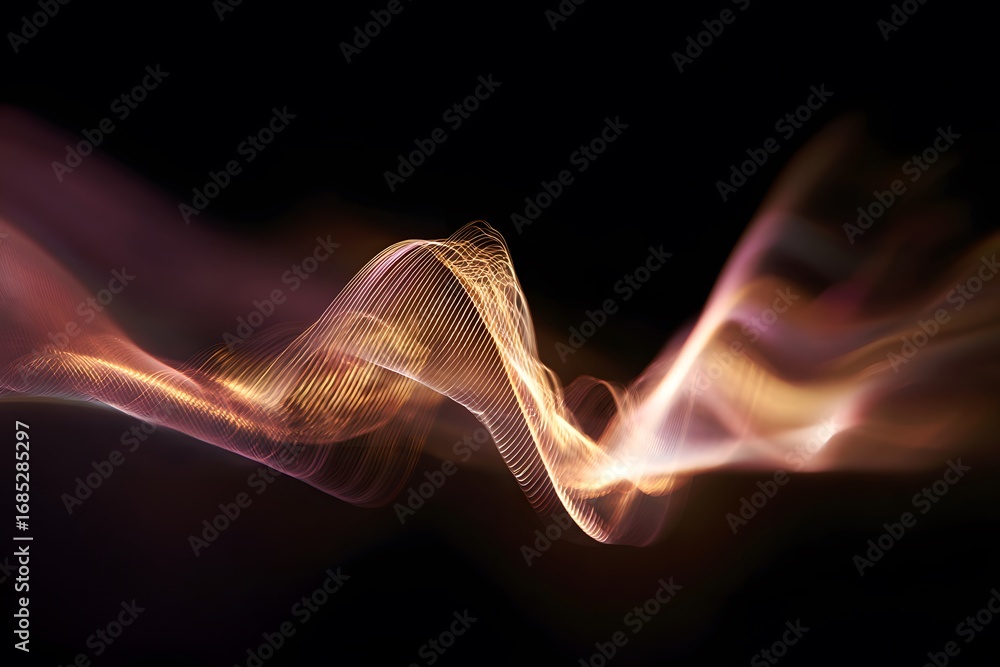 Poster a photograph of sound waves in the air, with one wave going up and to the right and another coming d
