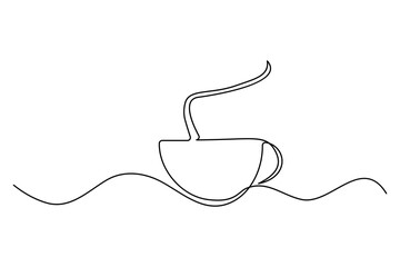 Continuous one line drawing of coffee cup outline vector illustration minimalism style design
