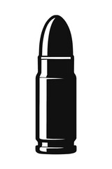 Minimalist Black & White Bullet Cartridge Vector Icon: Ideal for Ammunition, Weaponry, Military, Hunting, Shooting Sports, Self-Defense, and Target Practice Designs. A powerful, modern graphic symbol.