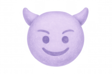 Purple devil emoji grinning playfully, transparent background highlighting whimsical character for digital graphic designs
