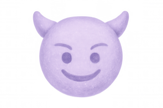Purple devil emoji grinning playfully, transparent background highlighting whimsical character for digital graphic designs