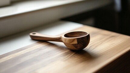 Wooden Scoop on Wood Surface