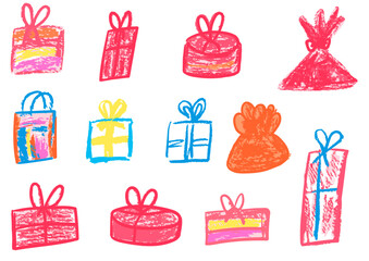 Children's drawing with wax crayons, pastels