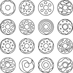Seamless donut set in continuous line art illustration, perfect for culinary designs and sweet treats