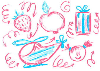 Children's drawing with wax crayons, pastels