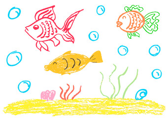 Children's drawing with wax crayons, pastels