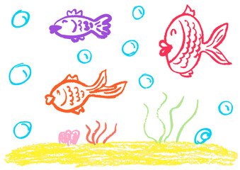 Children's drawing with wax crayons, pastels