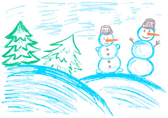 Children's drawing with wax crayons, pastels