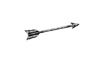 Vintage hand-drawn arrow with feathered fletching. Vector retro hand drawn illustration