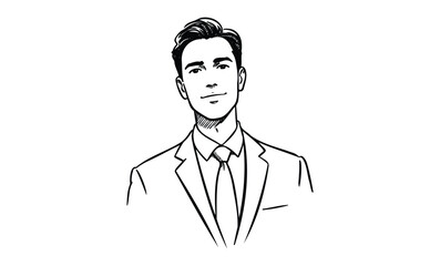 Fototapeta premium Confident young caucasian male in suit and tie illustration. Vector retro hand drawn illustration