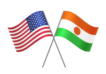 Fototapeta premium Flags of usa and niger crossed partnership isolated on transparent background