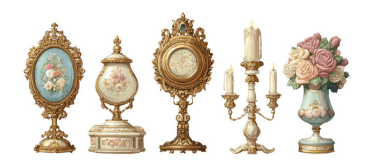 Ornate Vintage Home Decor Collection with Floral Accents and Elegant Details