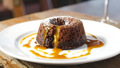 Chocolate dessert with caramel sauce