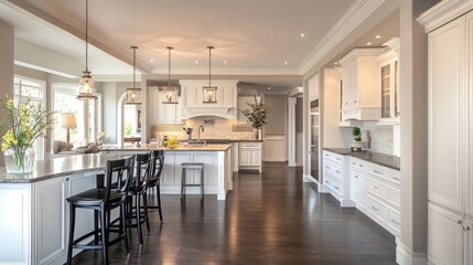 White luxury kitchen with dark floor