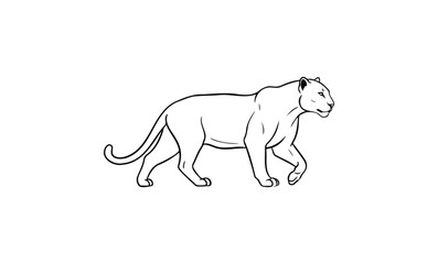 Obraz premium Outline of a lone mountain lion seen in profile. Vector retro hand drawn illustration