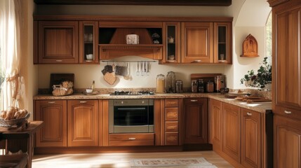 Wood-finished kitchen with functional layout