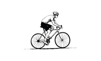 Obraz premium Monochrome illustration of a male cyclist riding a bicycle. Vector retro hand drawn illustration