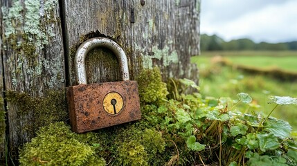 Rusty Lock on Old Wood