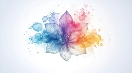 Obraz premium Colorful watercolor splashes highlighting a beautiful blooming flower