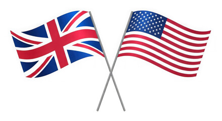 American and british flags crossed friendship isolated on transparent background