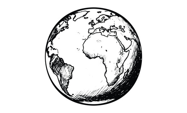 Hand-drawn sketch of earth focusing on africa and europe. Vector retro hand drawn illustration