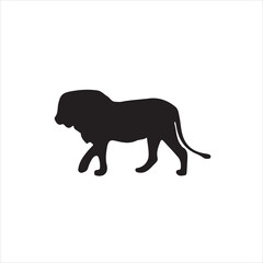 Silhouette of a lion walking isolated on white background