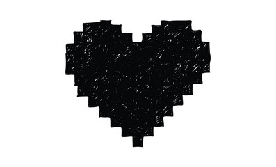 Fototapeta premium Black scribble heart art with geometric pixel design. Vector retro hand drawn illustration