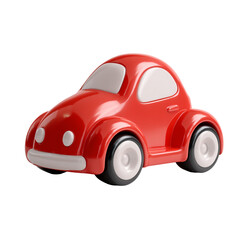 Red toy car isolated on transparent background, a miniature vehicle for kids to play with
