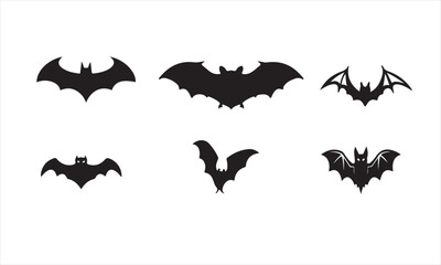 Silhouette of a bat with spread wings isolated on white background