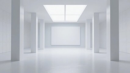 Fototapeta premium Minimalist White Room with Skylight and Blank Wall