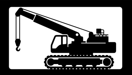 Black and white silhouette of a crawler crane. Vector graphics. EPS.